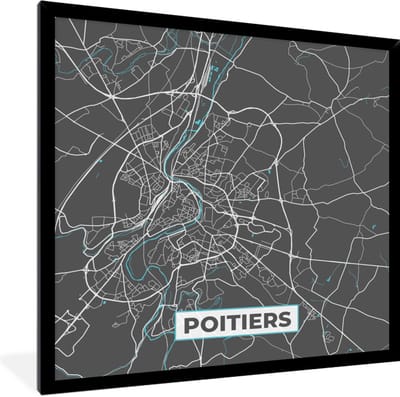 Fotolijst incl. Poster - Frankrijk - Plattegrond - Poitiers - Kaart - Stadskaart - 40x40 cm - Posterlijst