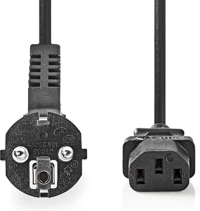 Nedis Stroomkabel - Type F (CEE 7/7) Male - IEC-320-C13 - Gehoekt - Recht - Vernikkeld - 2.00 m - Rond - PVC - Zwart - Label