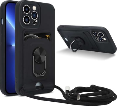 Cadorabo Telefoonketting Hoesje met standfunctie geschikt voor Apple iPhone 12 PRO MAX in ZWART - Siliconen beschermhoes met verstelbare koordband