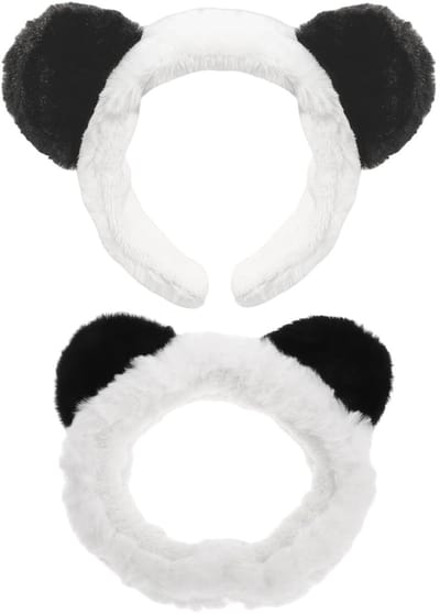 Dailygoods- Hoofdband Panda Oren - 2-delige Set - Zacht Koraal Fluweel - Elastisch Ontwerp - Voor Kostuum Feesten - 16 × 16 cm - Haarband