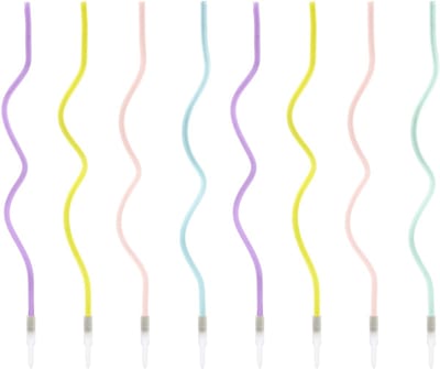 PartyDeco Verjaardagskaarsen Krul Pastel 14cm pk/8