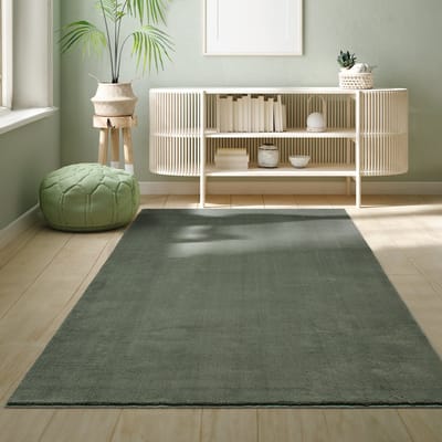 the carpet RELAX – Extra Zacht & Wasbaar Vloerkleed tot 30°C met Antislip Onderzijde – Fluweelachtige Structuur – Voor Slaapkamer of Woonkamer – Donkergroen, 60 x 110 cm