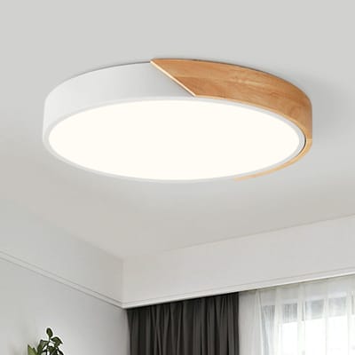 Unyqoos® Moderne LED-plafondlamp met Houten Details, 30 cm, Voor Diverse Ruimtes, 4000 K Licht