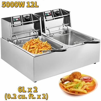 ACEP 12 Liter dubbele Friteuse - B56 x L43 x H31 cm - Frituurpan - 5000W - Frituurpan dubbel - Friteuse - Friteuse dubbel - 2 x 6 L