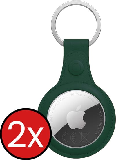 Hoesje Geschikt voor Apple AirTag 2-Sleutelhanger Leer Hoesje Leder Look - Hoesje Geschikt voor Apple AirTag 2e generatie Hanger Sleutelhanger Hoesje - Donkergroen - 2 PACK