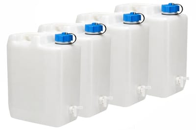Jerrycan 35 Liter 4-Pack met Kraan voor Drinkwater – BPA-vrij – Water Jerrycans – Camping en Noodvoorraad