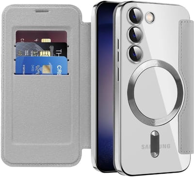 Geschikt voor Samsung Galaxy S24 5G - Flipportemonnee - Kaartsleuven - RFID-blokkering - Geschikt voor Mag - Book Case Hoesje - Zilver