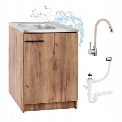STAMAR - Keukenkast 60cm met Wastafel + Wastafelkraan - Keuken meubel - Eik Goud