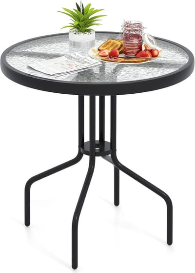 Ronde Bistrotafel Buitenmet Parasolgat Ø70cm - Tuin- en Balkontafel met Glasplaat