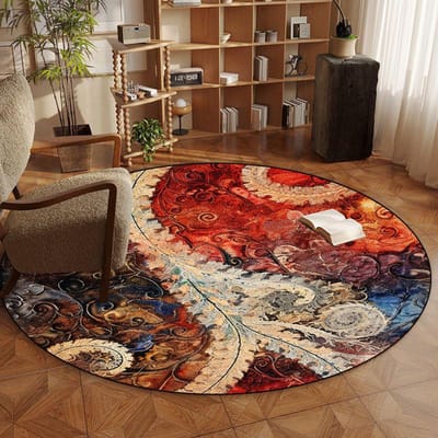 Retro Perzische Ronde Vloerkleden voor Slaapkamer Studeerkamer Stoelmat Woonkamer Decoratie Grote Vloerkleden Antislip Entree Deurmat Wasbaar 2.6ft(80x80cm)