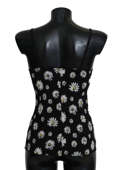 Dolce & Gabbana Zwarte Madeliefjesprint Jurk Lingerie Chemisole