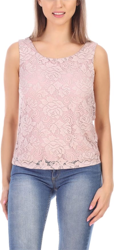 Bellivalini Dameshemd – Mouwloos – Elegant – Ronde - Hals met kant – Poederroze – S - BLV-BLV50-263-BL