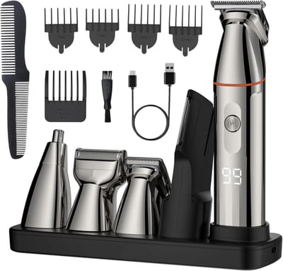 Elektrische tondeuse - Mannen Trimmer - 5-in-1 Gezicht & Lichaam Set - Met Ritsmes & Type-C - IPX4 Waterdicht & Draagbaar - Incl. Opbergstandaard - Voor Snor & Baard & Neushaar