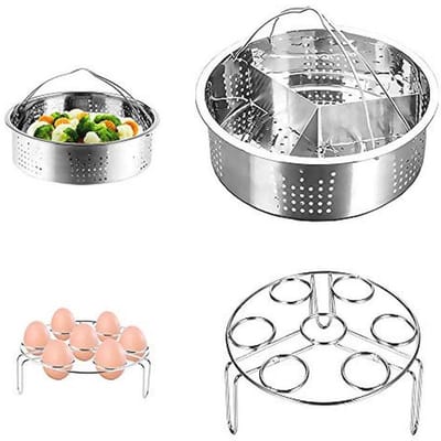 Stoomrek Set - Snelkookpan Accessoires - Gezond Koken - 3-Delig RVS - Voor 5-8 Qt - Zilverkleurig