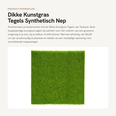 Dailygoods- Kunstgras Tegels Realistische Graslook - Dikke Tegels - Zelflozende Mat - Vloeren Decor - 30x30 cm - Hoogwaardige Kwaliteit - Grasmat