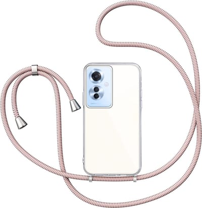 Hoesje met Koord geschikt voor Oppo Reno 11F - Back Cover Siliconen Case Transparant Hoes Roségoud