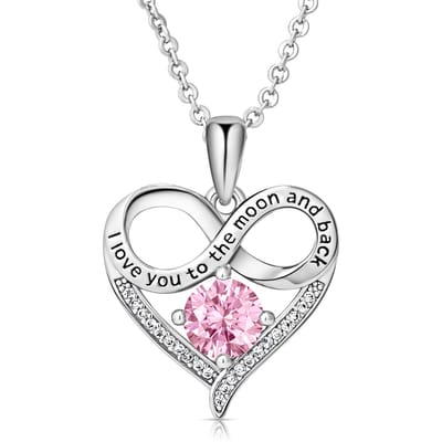 Juwelium Ketting + Houten Doos & Teddybeer Geschenkset | Luxe Roze Infinity Hart Ketting met Zirkonia | Perfect Cadeau voor Vrouw, Vriendin, Moeder, Dochter