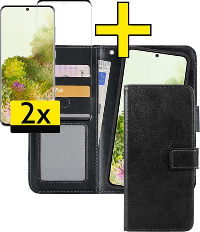Hoesje - 2 in 1 - Geschikt voor Samsung Galaxy S20 - Met 2x Screenprotector - En Uitneembare Hard Cover - Bookcase - Wallet Case - Met Pasjeshouder - Book Case - Uitneembaar - Pashouder - Kunstleer - Telefoonhoesjes - Zwart