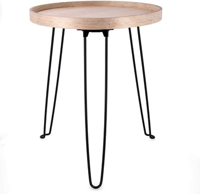 Bijzettafel - Tafel Meubel - Woonkamer Decoratie - Staal en Hout - 40 x 48 cm - Bruin