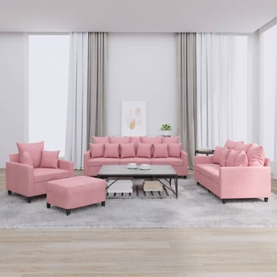 vidaXL - 4-delige - Loungeset - met - kussens - fluweel - roze
