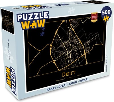 Puzzel Kaart - Delft - Goud - Zwart - Legpuzzel - Puzzel 500 stukjes
