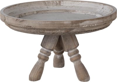 Clayre & Eef Etagère Ø 30x18 cm Bruin Wit Hout Rond Taartplateau op voet