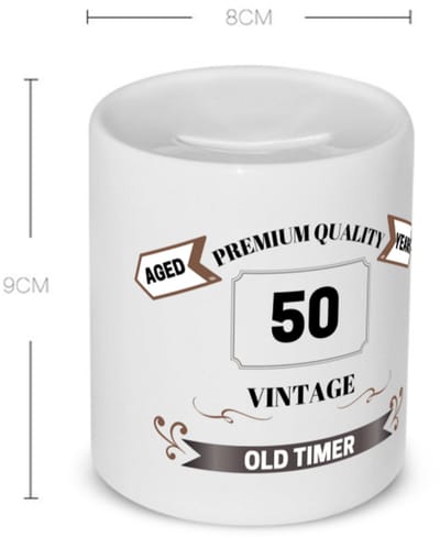 Akyol - 50 vintage old timer Spaarpot - 49+1 - mensen die 50 zijn geworden - 50 jaar sarah en abraham cadeau - jubileum man en vrouw - verjaardags- grappige tekst - jarig - verjaardag - 350 ML inhoud