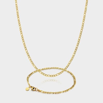 Figaro Ketting 3 mm x Figaro Armband 3 mm - Gouden Schakelketting en Schakelarmband Heren - 50/19 cm lang - Olympus Jewelry