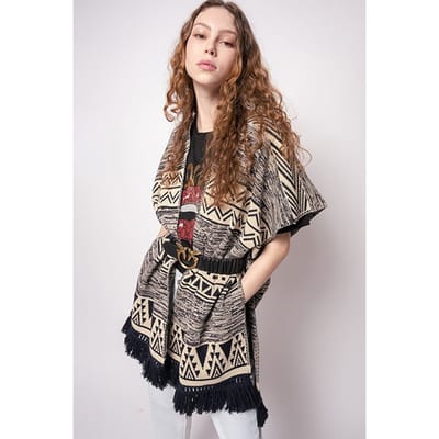 PINKO Calahorra Poncho Recycled Stuo Navy Blue/ecru Maat: XS | Poncho's Outlet | Dames | Blauw