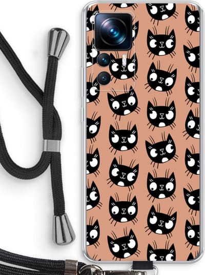 Case Company® - Hoesje met koord geschikt voor Xiaomi 12T Pro hoesje met Koord - Kat - Telefoonhoesje met Zwart Koord - Bescherming aan alle Kanten en Over de Schermrand