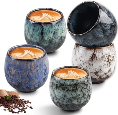 Set van 5 hoogwaardige 110 ml espressokopjes van aardewerk voor espresso, mocha, macchiato en thee, ideaal voor koffie liefhebbers