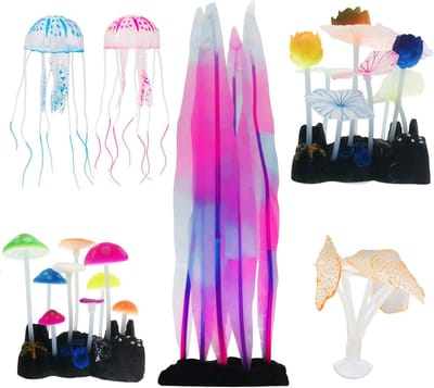 6 Stuks Luminous Aquarium Decoratie met Kunstmatige Medusa en Glanzende Siliconen Paddenstoelen voor Realistische Onderwateromgeving