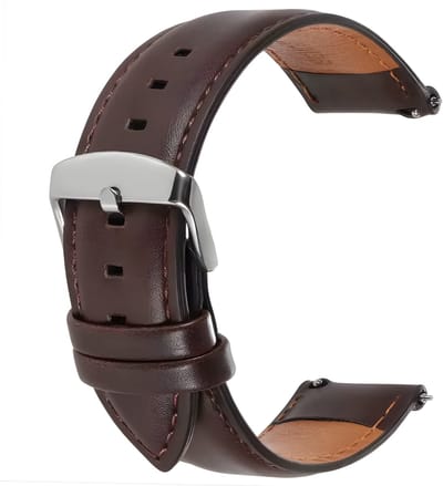 Innerlight® Leather+ Smartwatchbandje 20mm - Bruin/Zilver Lederen smartwatchbandje - Leren Horlogebandje geschikt voor Samsung Galaxy Watch 7 / 6 / 5 / Pro / 4 / 3 / Active 2 - Polar Ignite / Unite – Huawei