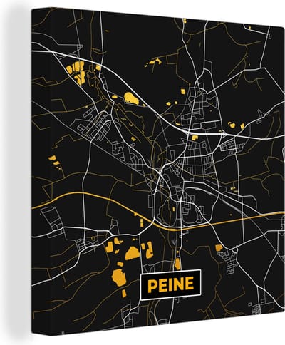 Canvas Schilderij Duitsland – Black and Gold – Peine – Stadskaart – Kaart – Plattegrond - 20x20 cm - Wanddecoratie