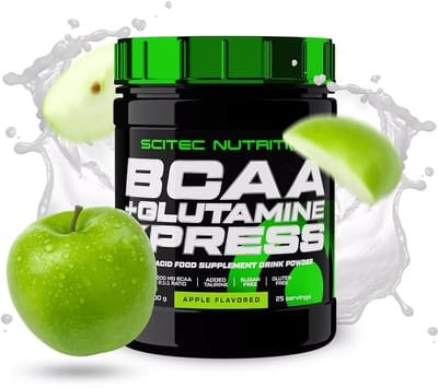 Scitec Nutrition® - BCAA + Glutamine Xpress (300 gram - Apple) - Appel - 25 doseringen - aminozuren - aminozuur - bcaa - l-isoleucine - l-leucine - l-valine - poeder