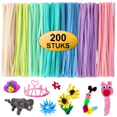 Fako Bijoux - 200 Gekleurde Macaron Pijpenragers - Set van 200 Stuks Chenille Draden - 7 Pastel Kleuren - 30 cm Lang - Knutselen - DIY - Hobby - Chenille Draad – Flexibele Pijpenragers - Kinderen en Volwassenen - 200 Stuks