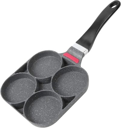 Koekenpan met 4 Eieren - Ontbijtpan Gebakken Ei - Snel Ontbijt Maken - Antiaanbaklaag Versterkt - 40 cm Lengte - Zwart