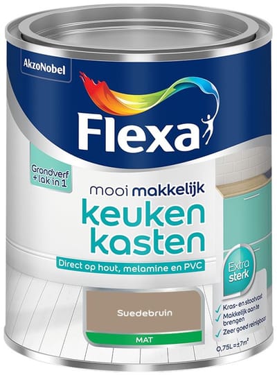 Flexa - Mooi Makkelijk Keukenkasten Mat - Suedebruin - Mengverf - 750 Ml
