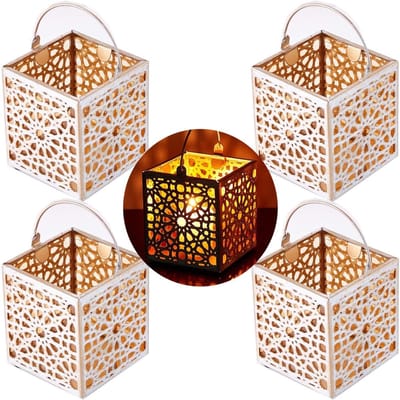 Oosterse Theelichthouders - Windlichten Set - Sfeerverlichting Creëren - Handgemaakt Indiaas Design - 10 cm Hoog - Wit Goud