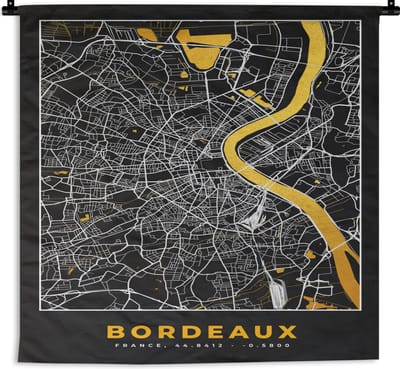 Wandkleed - Wanddoek - Frankrijk – Plattegrond – Bordeaux - Stadskaart – Kaart - 180x180 cm - Wandtapijt