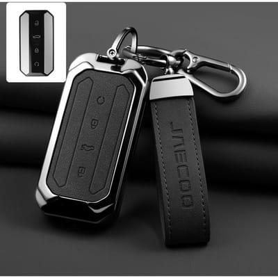 Metalen Lederen Auto Sleutelhoes Cover Voor Chery Jaecoo J5 5 Afstandsbediening Sleutelhoes Tas Sleutelhanger Auto Bescherming Accessoires black