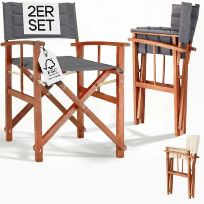 Premium regisseursstoel antraciet, set van 2, FSC®-gecertificeerd eucalyptushout, gestoffeerd