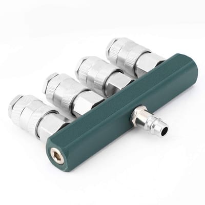 JHUBERS- Luchtpijp Manifold 4-Weg - Snelle Koppeling - 1/4 Inch NPT Draad - Pneumatische Aansluitingen - Messing - Schokbestendig - Luchtverdeelstuk