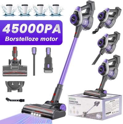Grenintol Steelstofzuiger Draadloos - Steelstofzuiger - 45000Pa/350W Snoerloze Stofzuiger - Touchscreen en Anti - Klit Borstel - Batterijduur tot 55 Minuten- 2200mAh-1,6L Stofbak - Geschikt voor Tapijt, Harde Vloeren en Dierenhaar