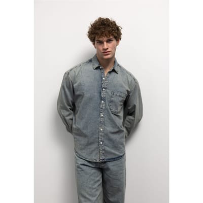 Regular Fit Denim Overhemd met Knopen en Zak