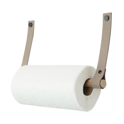 Handles and more® - Leren keukenrolhouder - Kleur: Taupe - Roldrager: rondhout - keukenrolhouder aan wand
