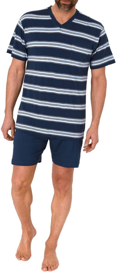 Herenpyjama met korte mouwen en manchetten - gestreepte look
