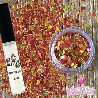 GetGlitterBaby® - Gouden Rode Biologische / Biologisch afbreekbare Chunky Festival Glitters voor Lichaam en Gezicht / Biodegradable Face Body Skin Glue Carnaval Glitter Jewels Mix - Rood Goud met Lijm Gel HuidLijm