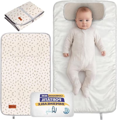 Draagbaar Aankleedkussen - Opvouwbaar Baby Mat - Luier Wisselen Onderweg - Waterdicht Gewatteerd Oppervlak - Compact Formaat - Bladeren Print