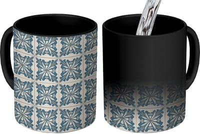 Magische Mok - Foto op Warmte Mokken - Koffiemok - Dessin - Tegel - Blauw - Magic Mok - Beker - 350 ML - Theemok